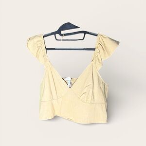 A New Day Tan Crop Top with Ruffle Sleeves
